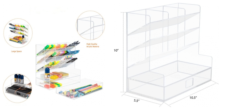 Acrylic Pen Holder With Drawer